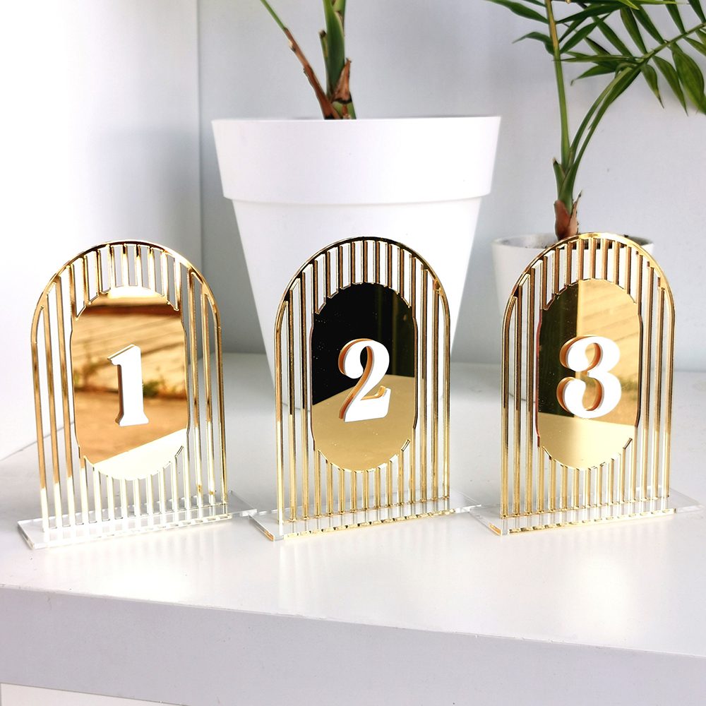 Marcador Espelho Dourado, Decoração de Casamento